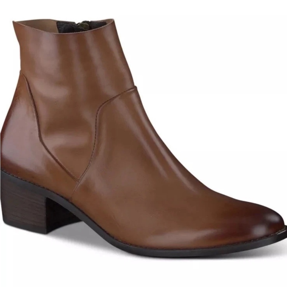 Paul Green Suzette Women’s Brown Leather Ankle Boots Side Zip Low Heel 8.5